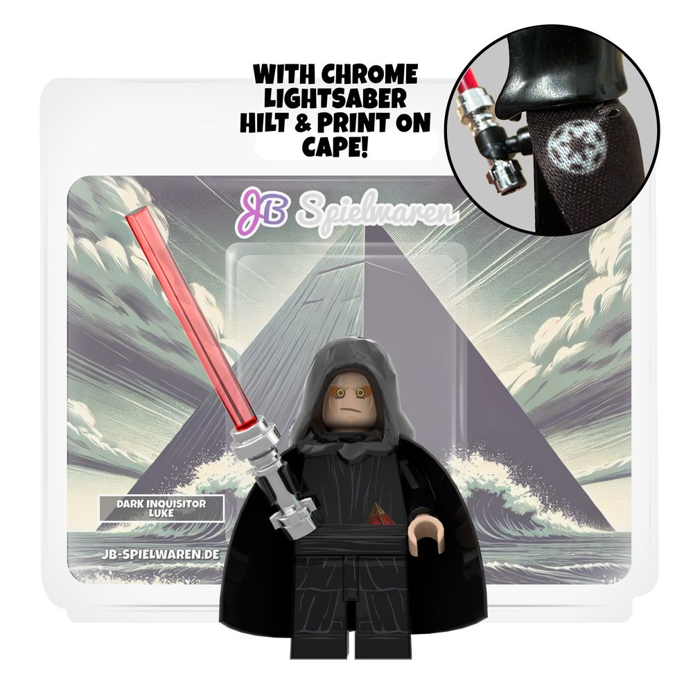 Dark Inquisitor Luke custom minifigure by JB Spielwaren in dark robes with lightsaber