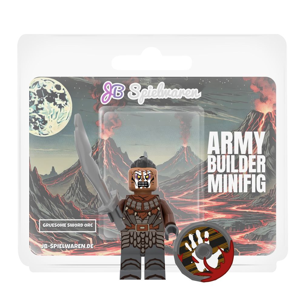 Gruesome Sword Orc custom minifigure with white hand shield and weapon