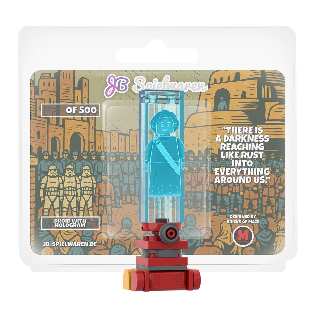Droid with Hologram custom minifigure with translucent blue projection and placard