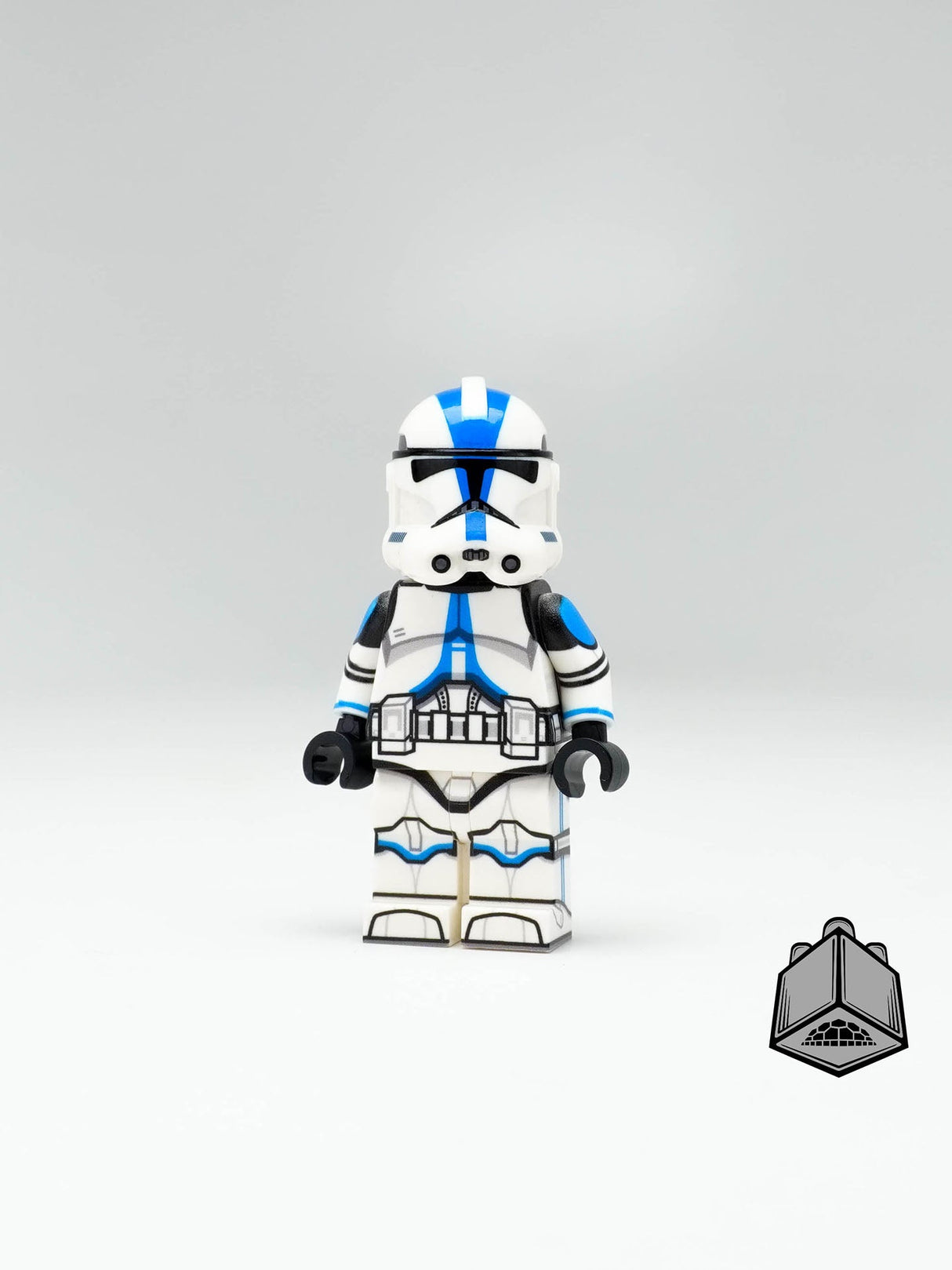 UV printed LEGO RP2 501st Trooper figure by AV Figures, detailed front view of the custom minifigure with blue armor.