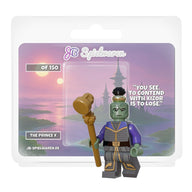 The Prince X custom minifigure by JB Spielwaren, featuring detailed printing, placard card, and limited edition numbering