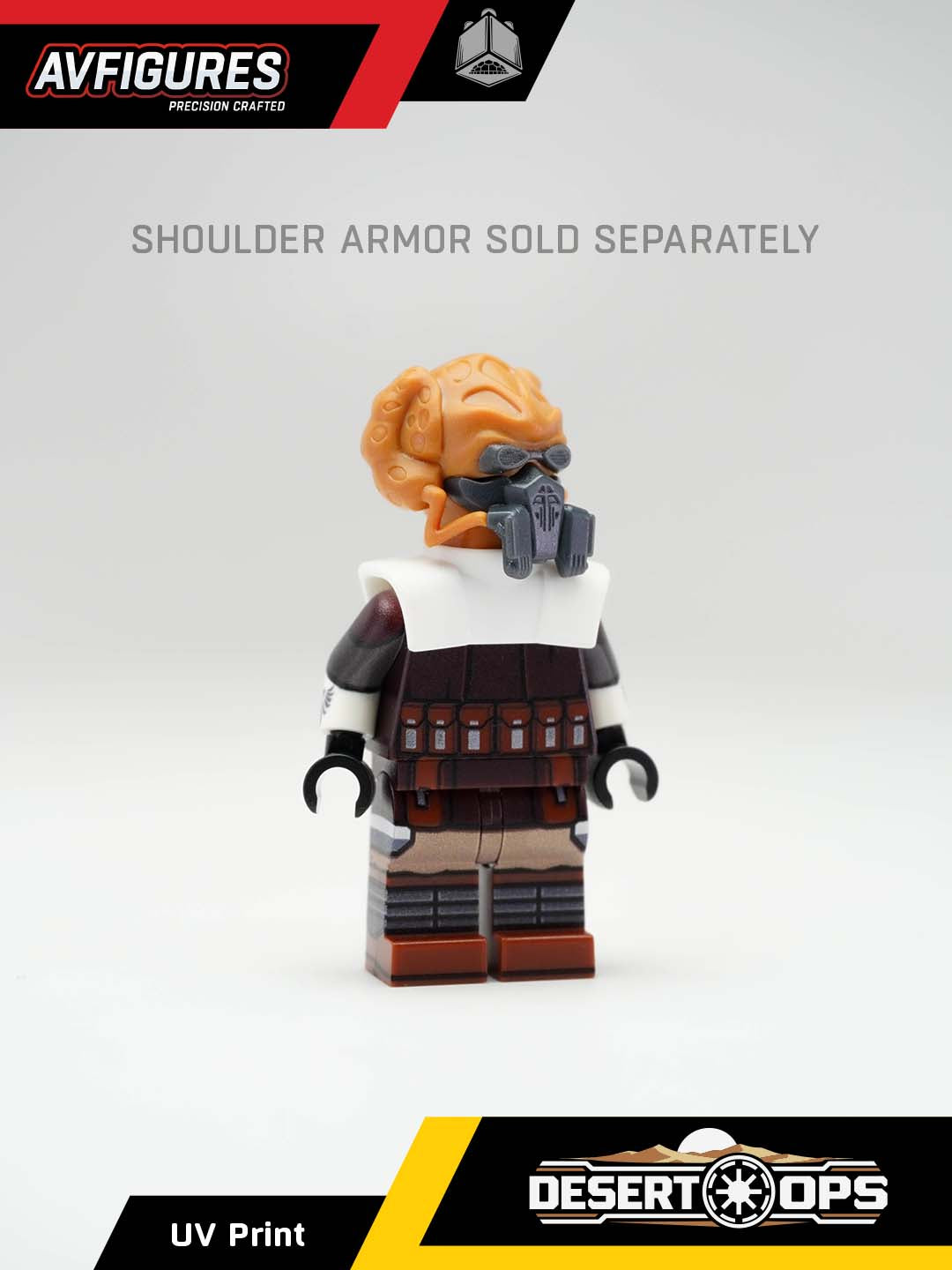 Custom Plo Koon S6 UV printed LEGO minifigure by AV Figures, depicting Jedi Master with detailed costume and shoulder armor.
