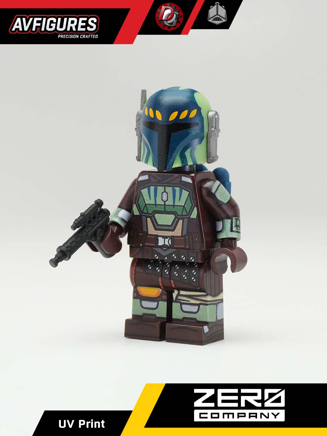 Custom Cly Kullervo UV printed LEGO minifigure by AV Figures, detailed hero character with vibrant colors and intricate design.