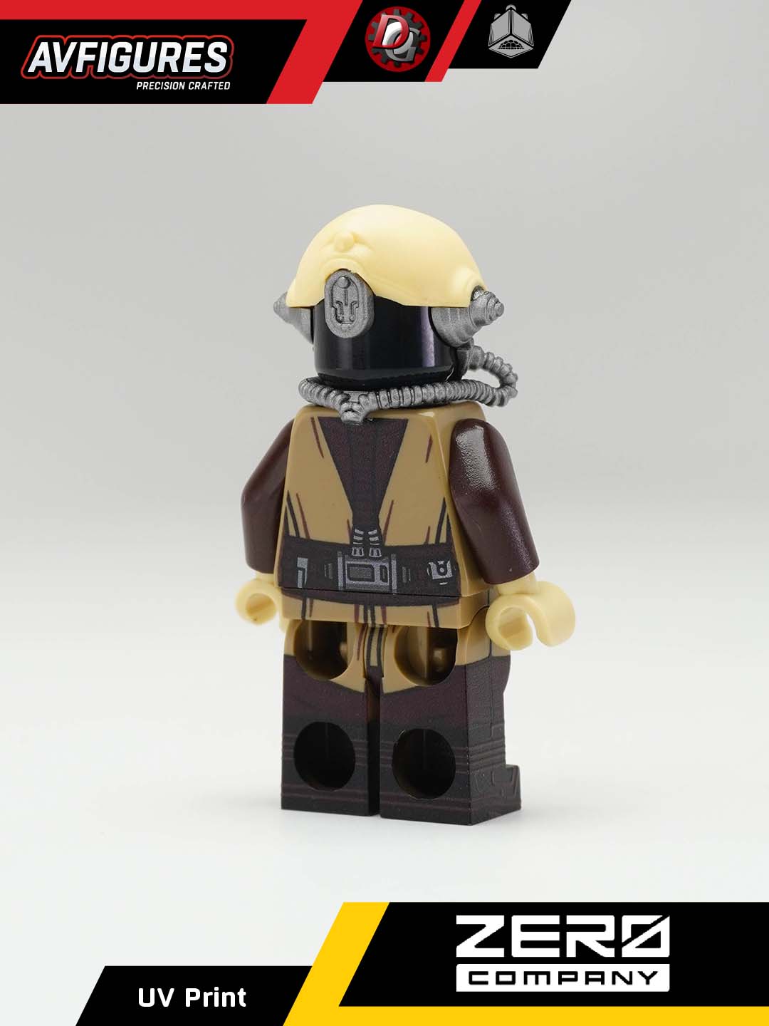 Custom LEGO minifigure of Tel-Rea Vokoss from AV Figures, featuring UV-printed details and intricate character design.