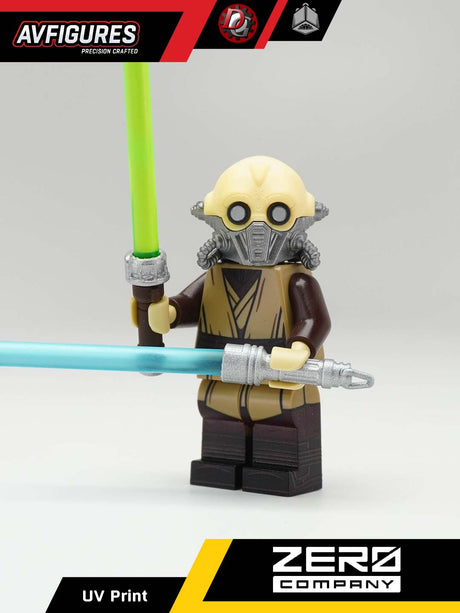 Custom LEGO minifigure of Tel-Rea Vokoss hero from AV Figures, featuring UV printed details and a unique design.
