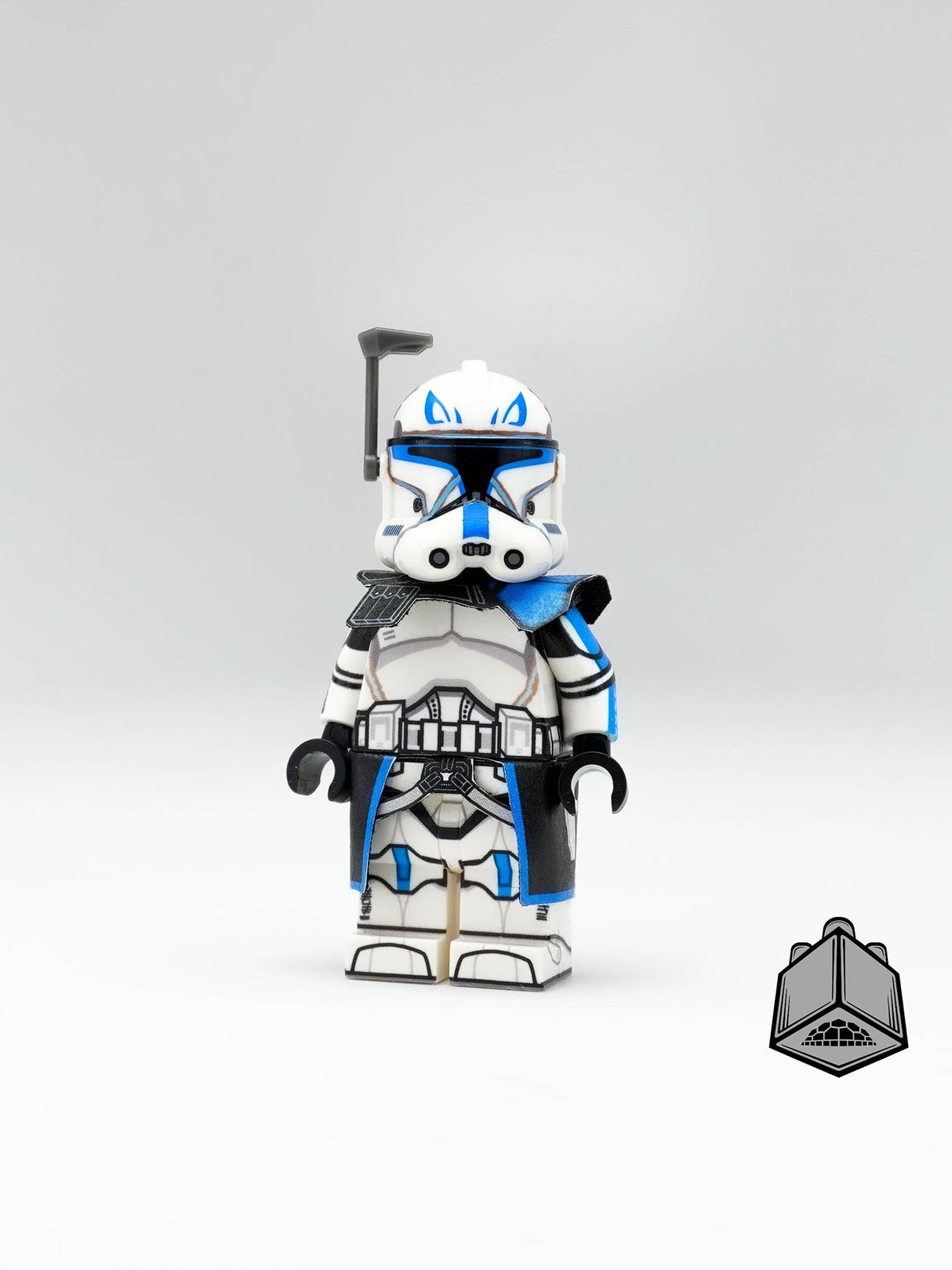 AV Figures UV printed LEGO RP2 Captain Rex minifigure front view, detailed custom Star Wars figure with vibrant colors.