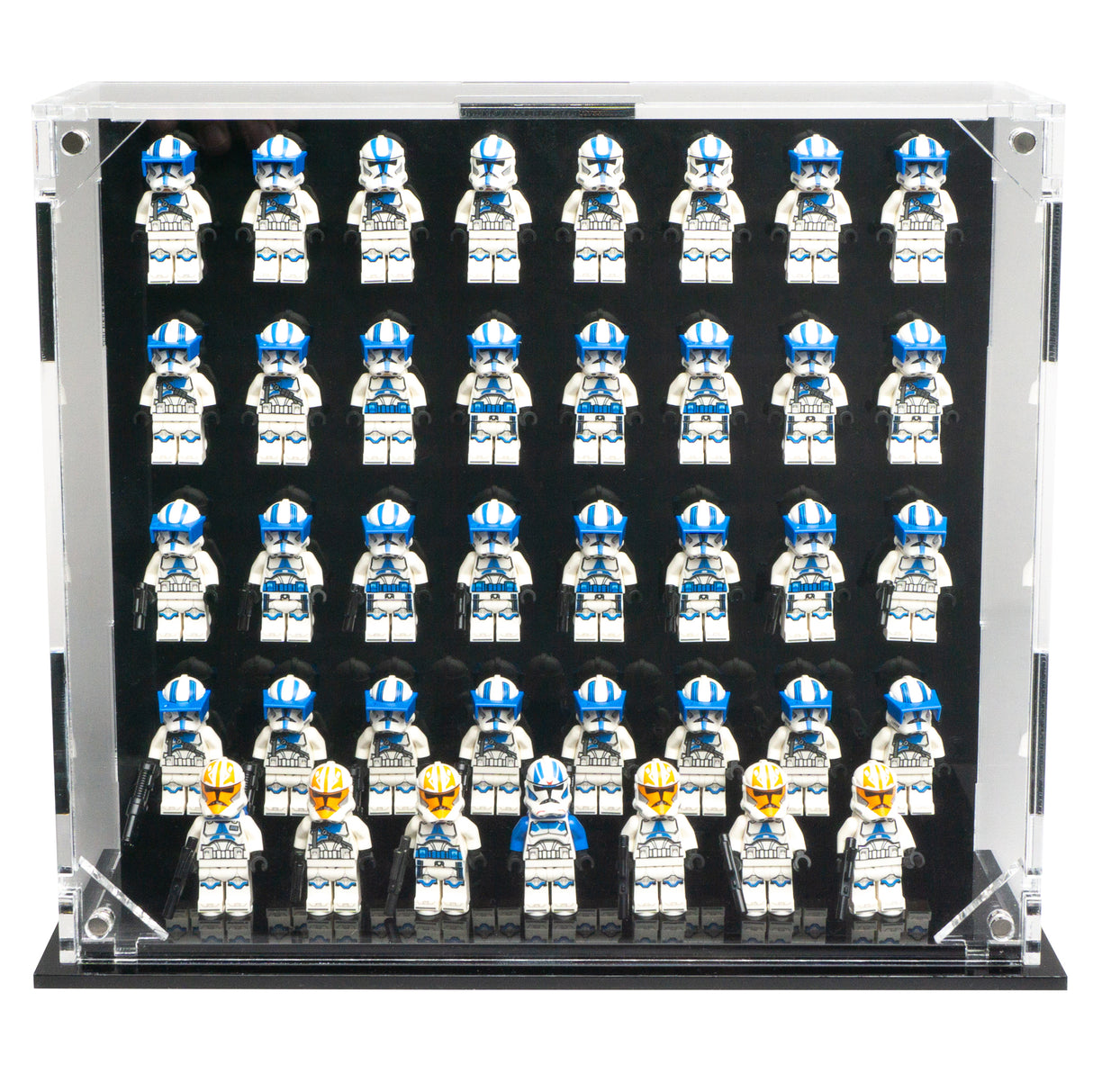 Desktop Podium for 39 Minifigures -  Removable magnetic panel