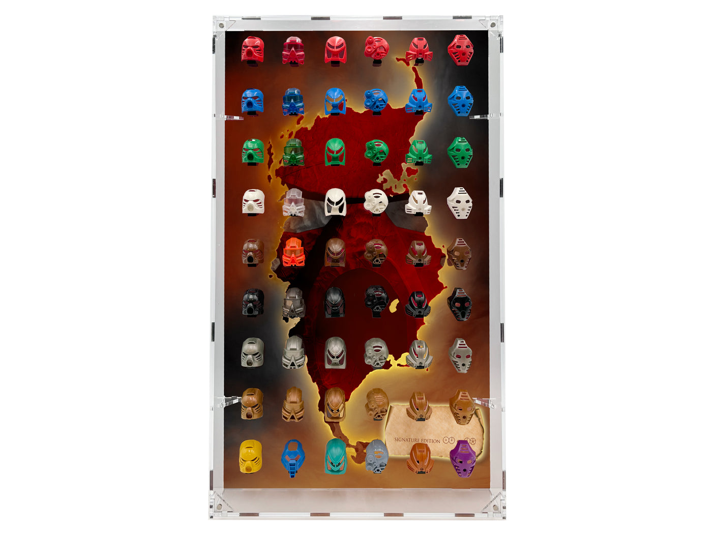 Wall Mounted Display Case for LEGO® Bionicle Masks - 54 count - BrickShell Cases