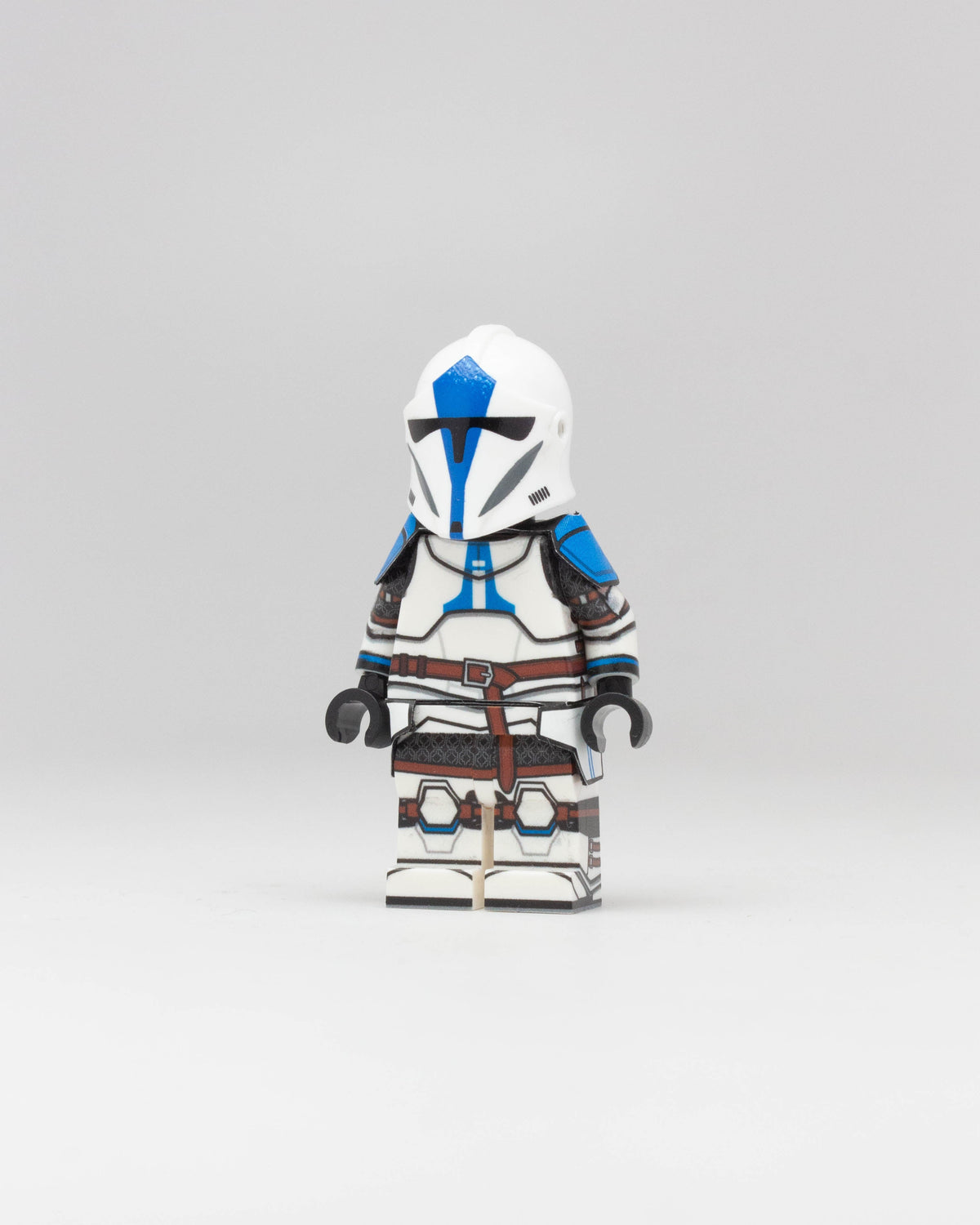 Custom UV-printed Bartok Knight 501st Trooper minifigure by AV Figures, detailed with vibrant armor and unique design features.