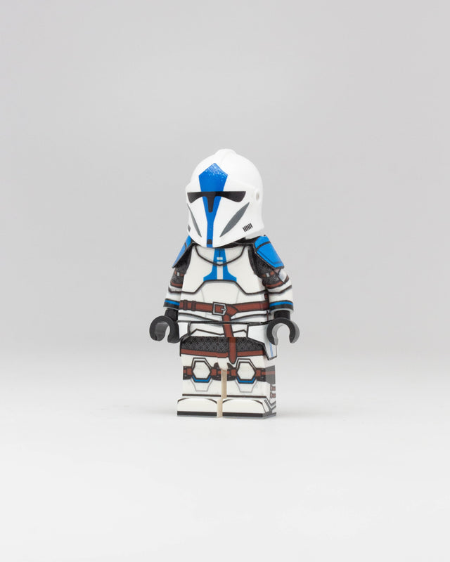 Custom UV-printed Bartok Knight 501st Trooper minifigure by AV Figures, detailed with vibrant armor and unique design features.