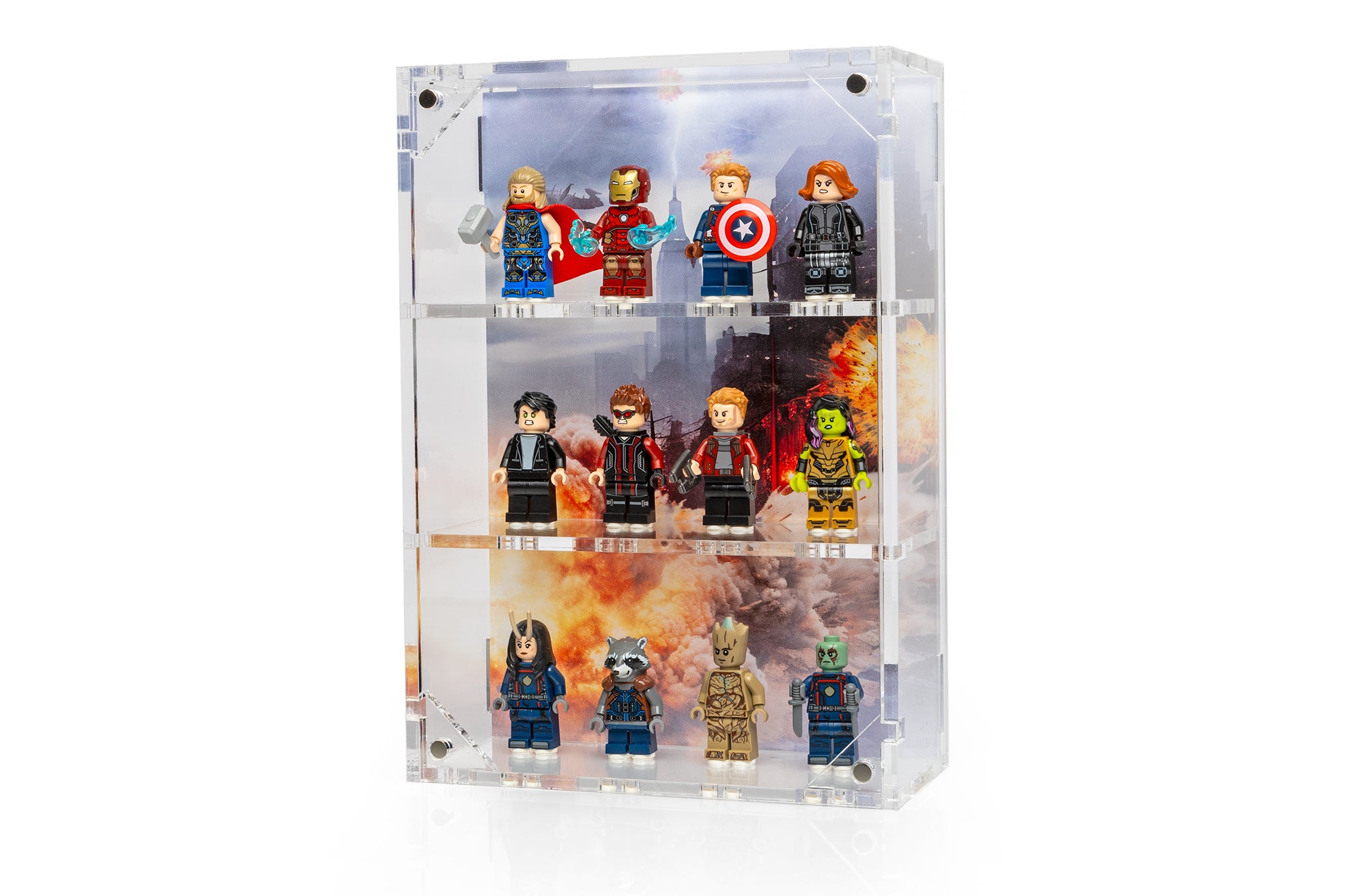 Wall Mounted Display Cases for 12 Avengers Battle of New York LEGO® Minifigures - BrickShell Cases