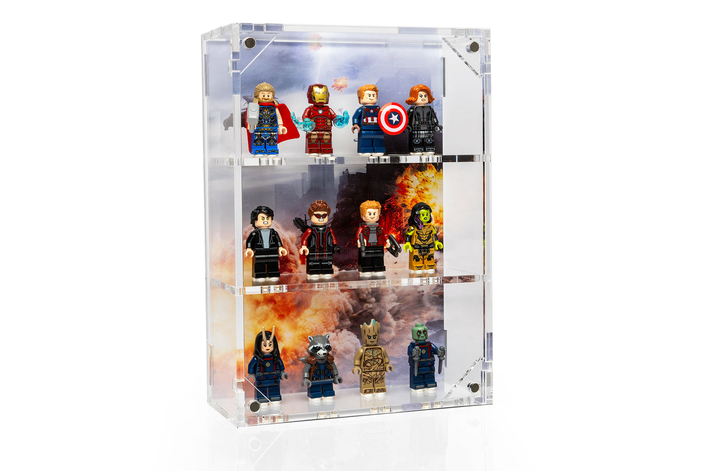 Wall Mounted Display Cases for 12 Avengers Battle of New York LEGO® Minifigures - BrickShell Cases