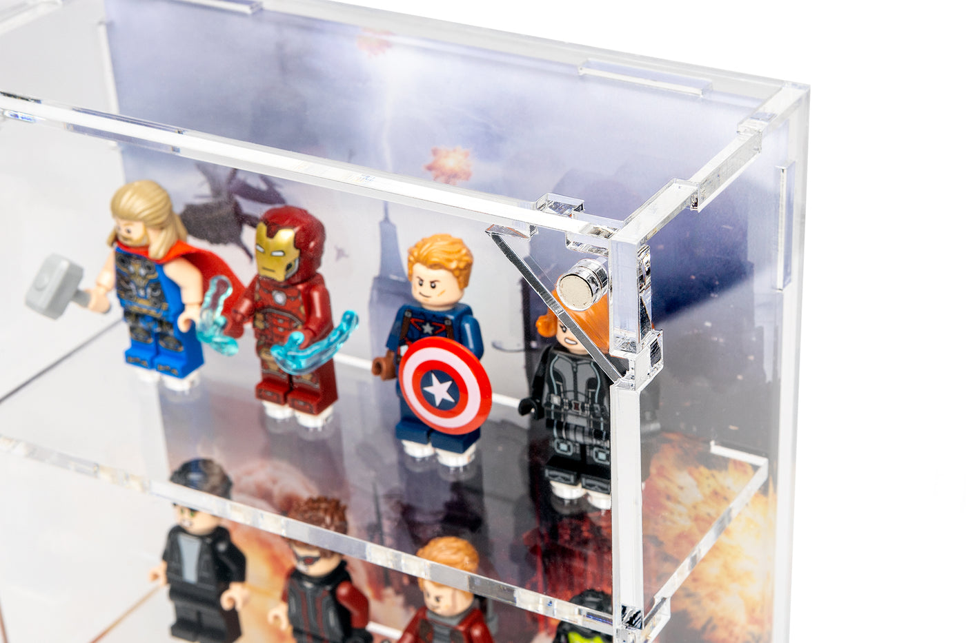 Wall Mounted Display Cases for 12 Avengers Battle of New York LEGO® Minifigures - BrickShell Cases