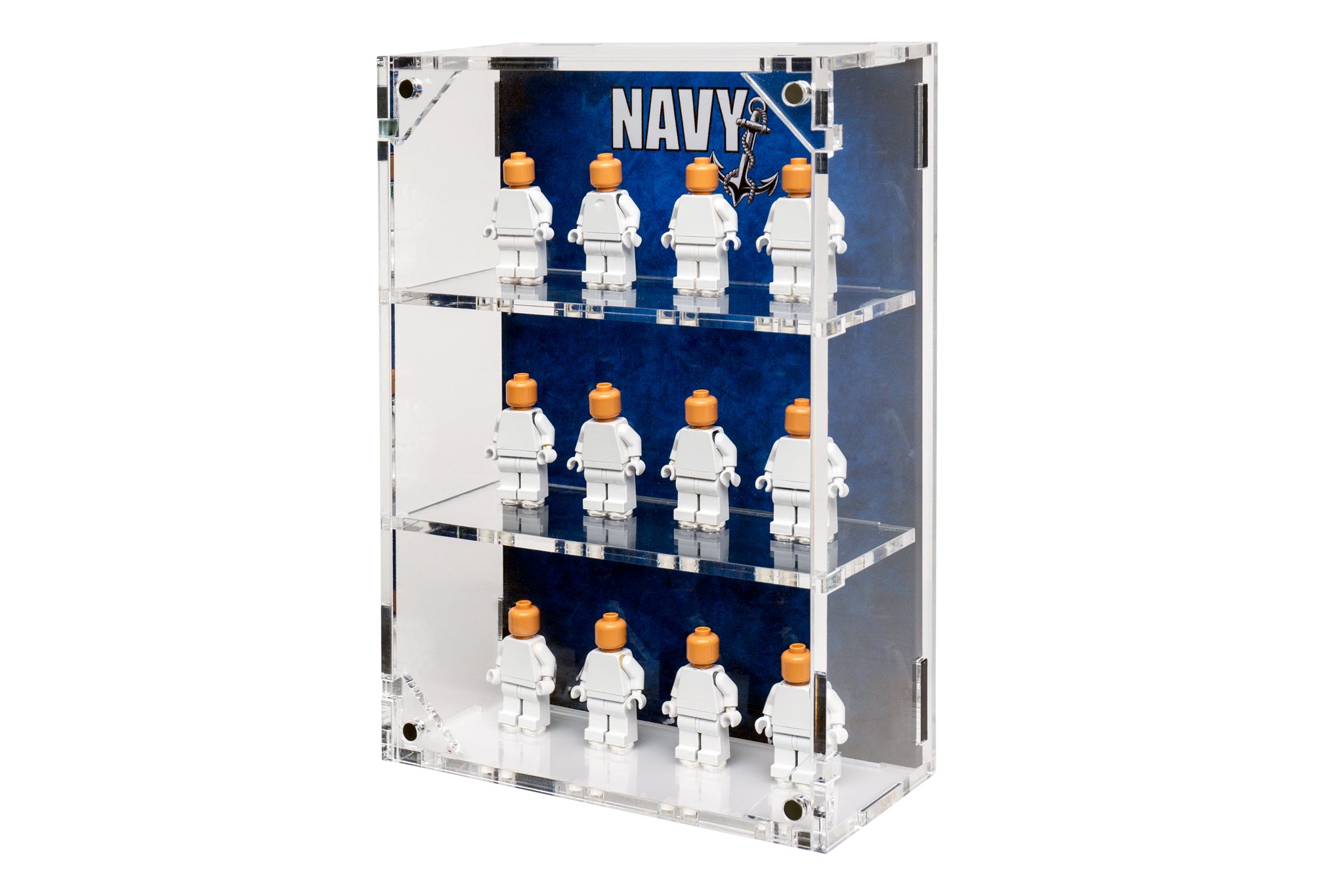 Military Minifigure 12-Count Wall-Mounted Display Case - NAVY - BrickShell Cases