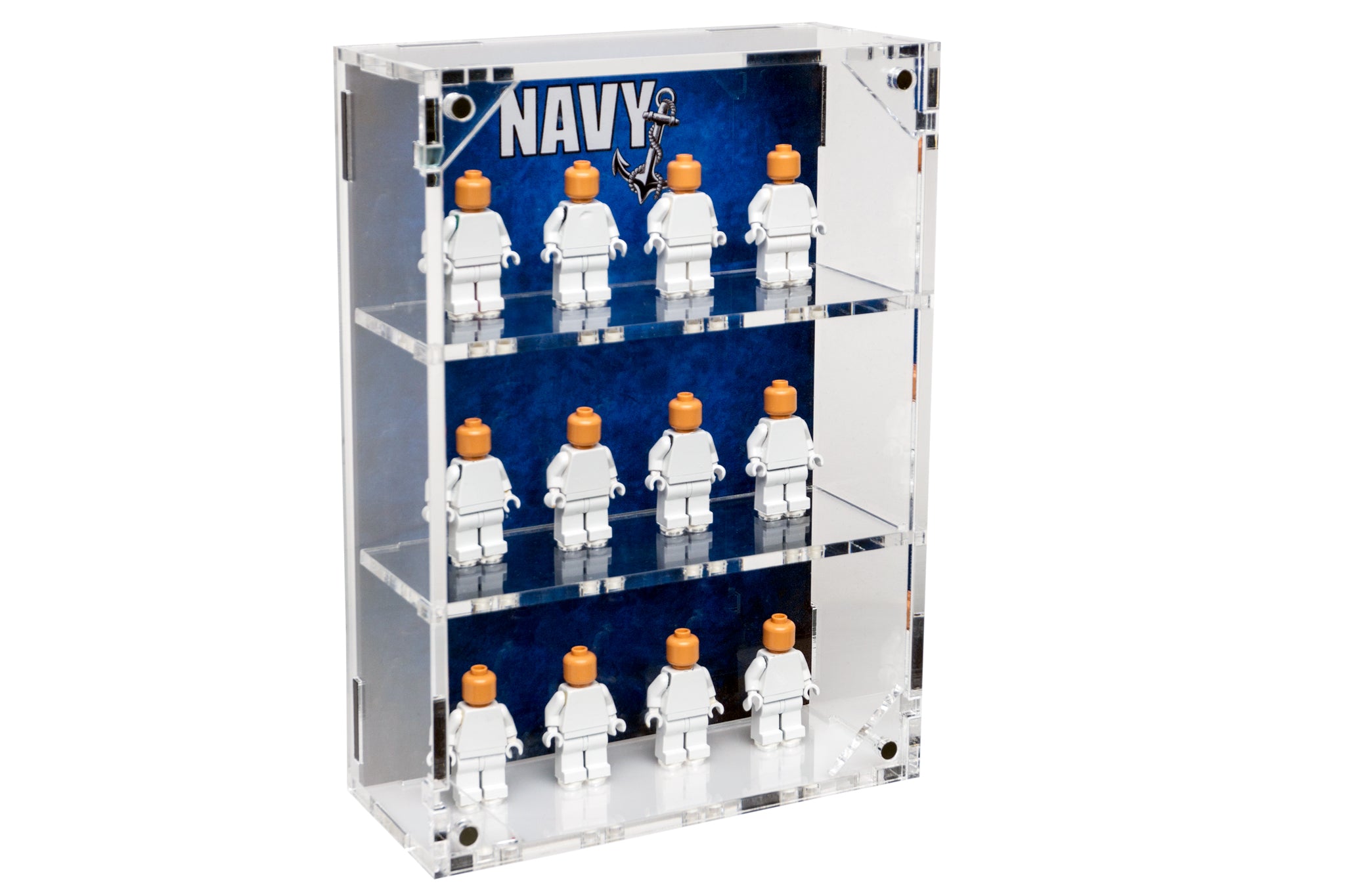 Military Minifigure 12-Count Wall-Mounted Display Case - NAVY - BrickShell Cases