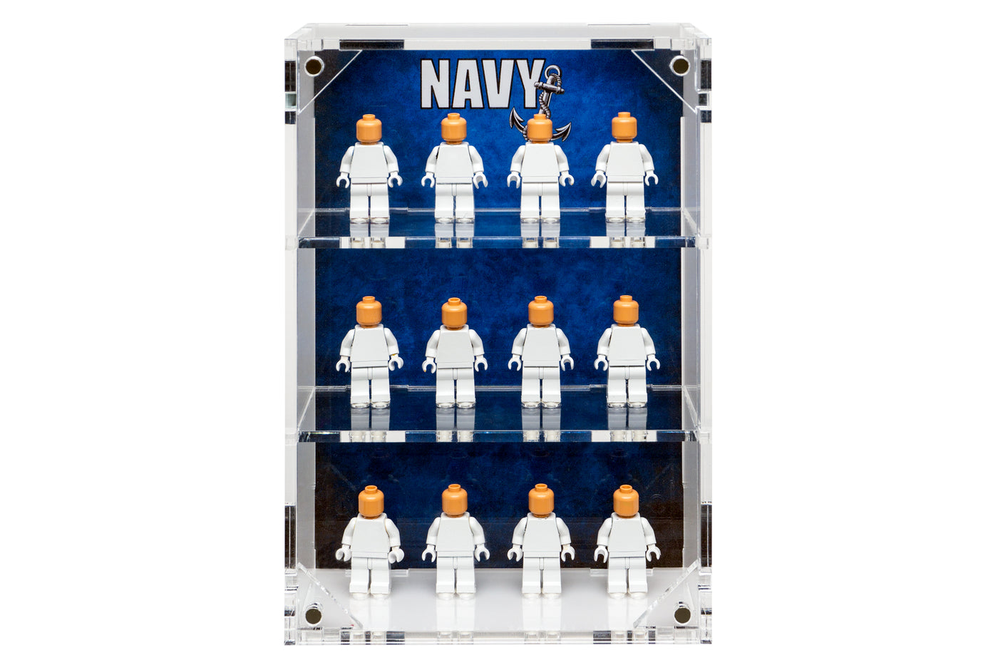 Military Minifigure 12-Count Wall-Mounted Display Case - NAVY - BrickShell Cases