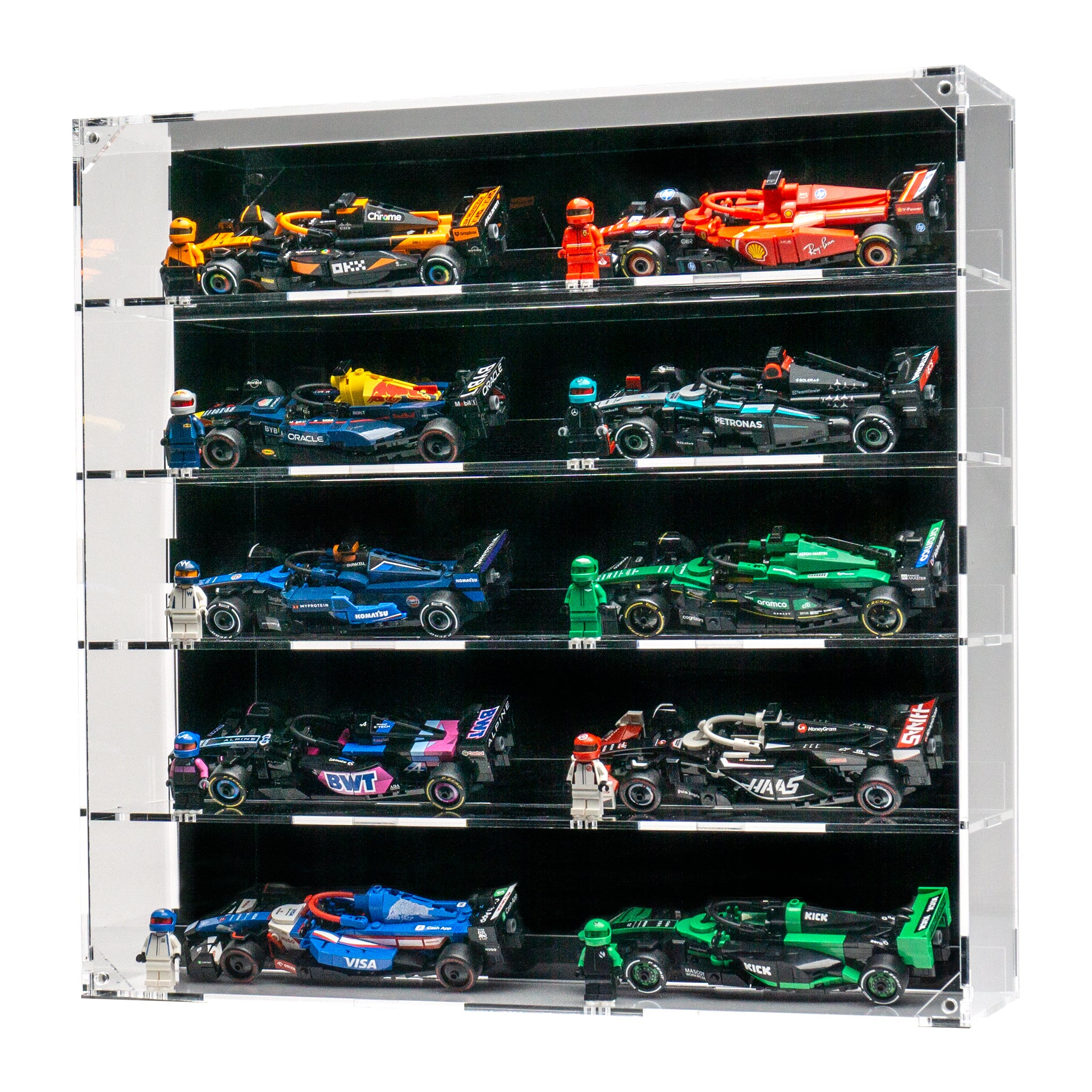 Premium Acrylic Display Case for LEGO Speed Champions F1 Cars (5x2)