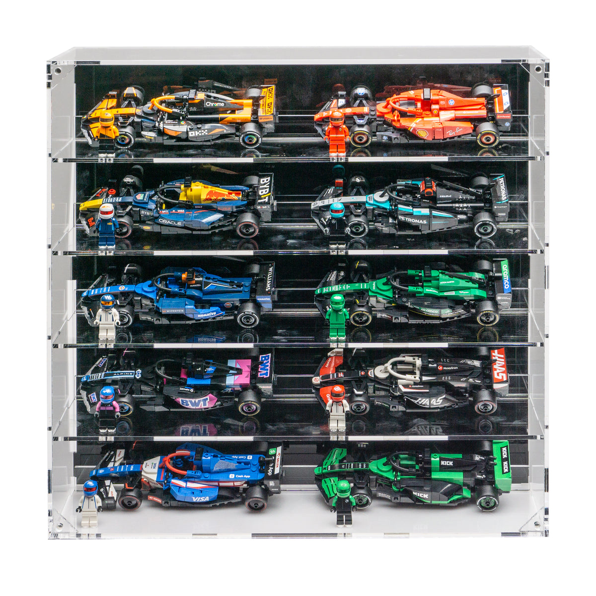 F1 Mini Display Case Premium Acrylic Display Case for LEGO Speed Champions F1 Cars (5x2)